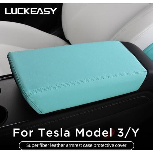 LUCKEASY Car Armrest Box Protective Cover For Tesla Model 3 Tesla Model Y 2017-2021 Central control Armrest Leather Cover