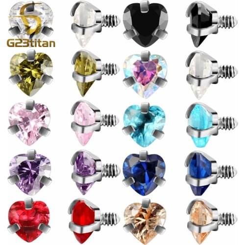 G23titan Body Piercing Ball 16G Internally Threaded Heart Style Lip Eyebrow Tongue Belly Navel Ring Body Jewelry Piercing Parts