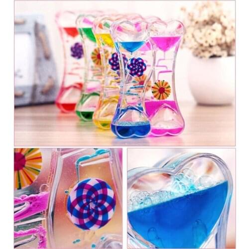 2019 Double Heart Liquid Motion Bubble Drip Oil Hourglass Timer Clock Kids Toy Gift Home Decoration