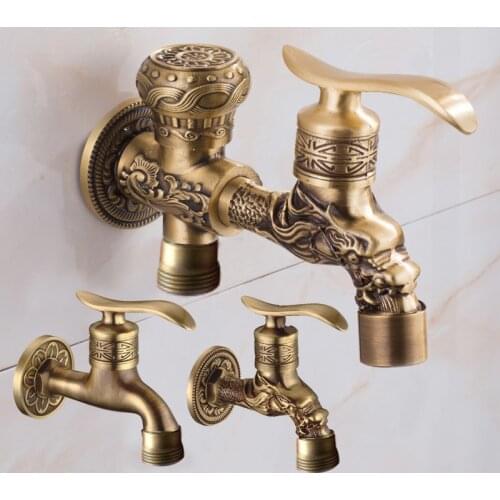 Doodii Carved Wall Mount Zinc Alloy Antique Bibcock Garden Wash Basin Faucet Decorative Outdoor Garden Mop Taps Torneira parede