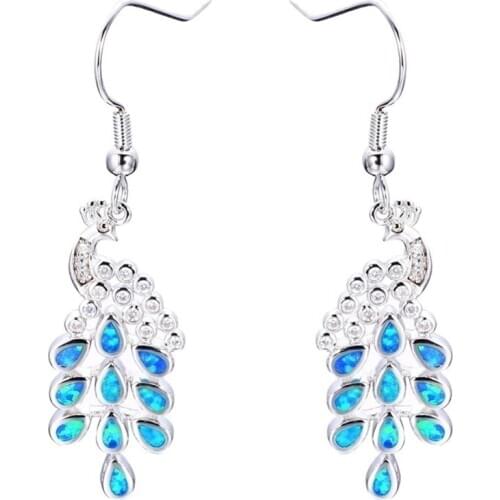 FDLK New Fashion Peacock Animal Blue Fire Opal Earrings Alloy Womens Wedding Party Earrings Best Gift for Her