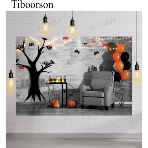 Halloween Backdrop Photocall Sofa Pumpkin Balloon Indoor Scene Grey Planks Background Photography Photo Studio Photophone Props