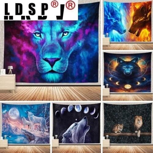 LDSP Tapestry Wall Hanging Lion Wolf Fabric Mural Background Cloth Wall Rugs Towel Beach Fabric Blanket Dorm Living Home Decor