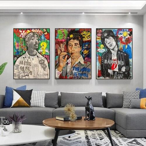 Graffiti Pop Art Tupac Singer Hip Hop Poster and Prints 2Pac Rapper Canvas Painting Wall Art Picture For Living Room Home Decor