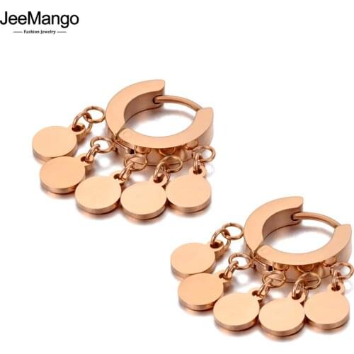 JeeMango Bohemia Titanium Stainless Steel 5Pcs Round Hoop Earrings Trendy Rhinestone Party Earrings Jewelry For Women JE20154