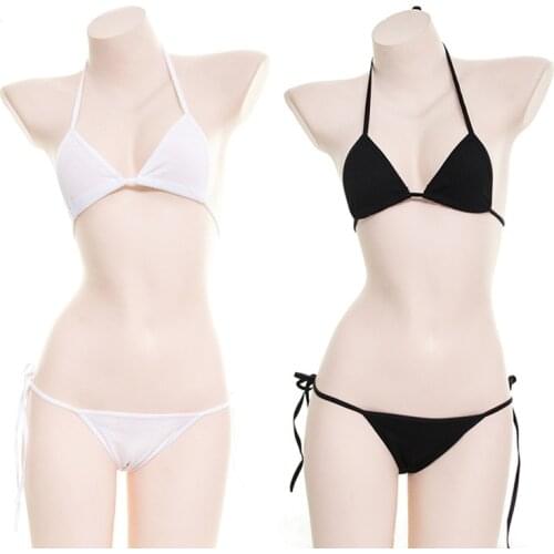 New Women Underwear Set Sexy Lingerie Lolita Kawaii Blue Pink White Striped Mini Bikini Adult Cosplay Erotic Costumes Bra