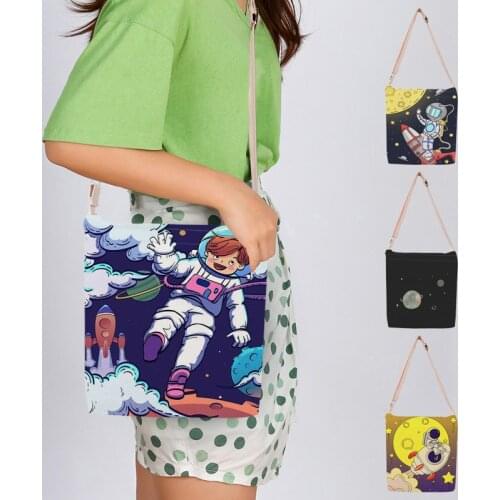Creative Spaceman Astronaut Star Print Crossbody Bag For Women Soft Flannel Shoudler Bags Fashion Messenger Bag Lady Handbags