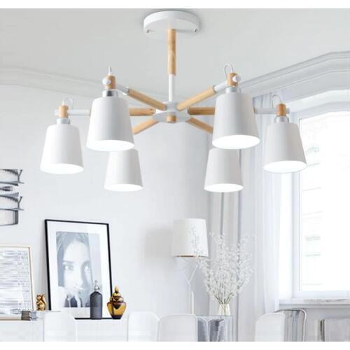 Lustre Solid Wood Chandelier For Living Room Iron Lampshade LED Chandelier Lighting Lustres Para Sala De Jantar Home Lamp Modern