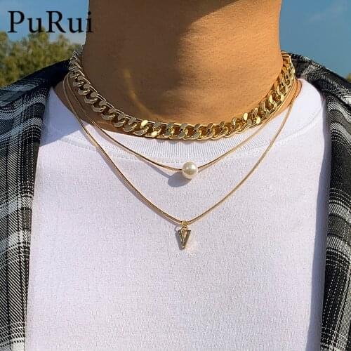 2021 Fashion Multilayer Hip Hop Short Chain Choker Necklace for Men Women Limitation Pearl Triangle Pendant Necklace Accessories