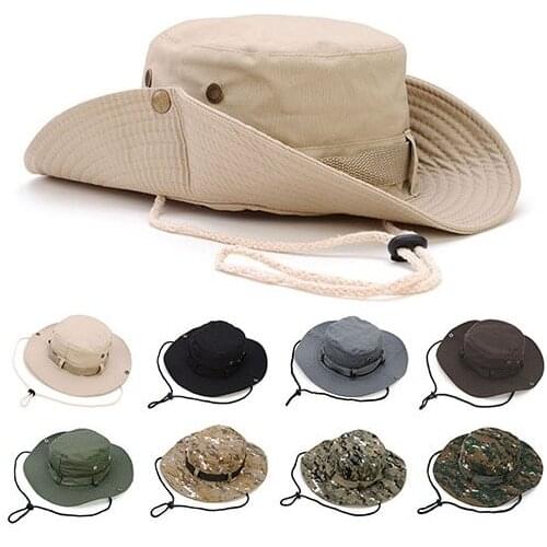 Fashion Military Camouflage Bucket Hats Jungle Camo Fisherman Hat with Wide Brim Sun Fishing Bucket Hat Camping Caps Cotton Caps