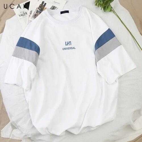 UCAK Brand Men T Shirt Summer Loose Couple T Shirt Casual Short Sleeve Print Striped Tshirt Summer Casual T-Shirt Tops Tee U5669