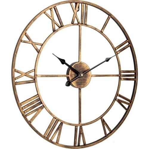 Wall Clock,Retro Analog Golden Metal Clock Ancient Roman Numeral Style Silent Quartz Movement Wall Clock for Home Decor
