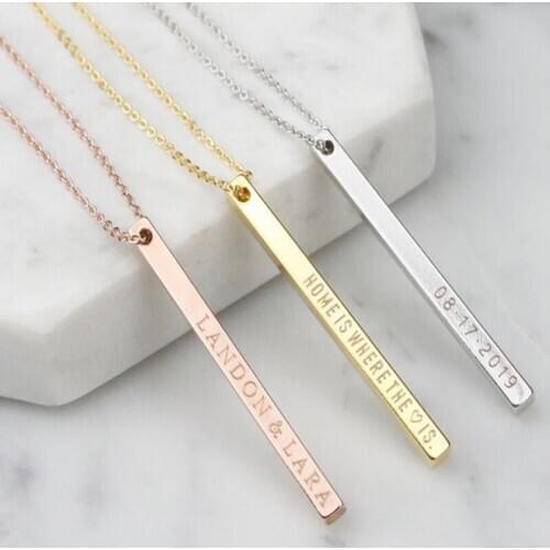 Stainless Steel Square Column Necklace Long Strip Can Be Engraved Vertical Bar Custom Necklace Carving Simple Couple Long Strip