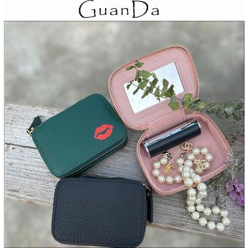 New Funny Mini Zip Round Leather Cosmetic Case With Mirror Convenient Daily Storage Lipstick Jewelry Organzier Box Wholesale