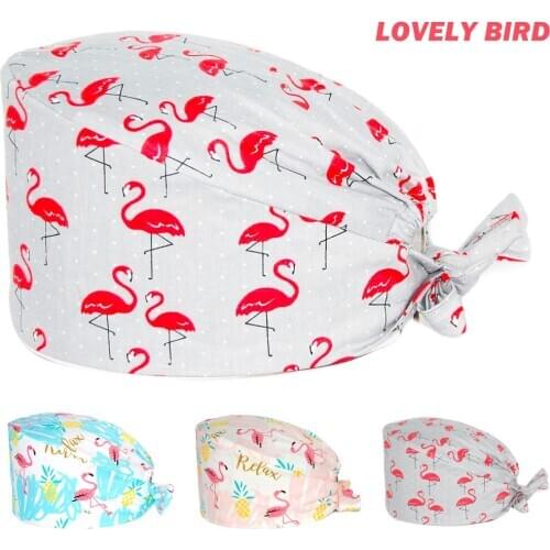 Wholesale Surgicals Caps Cotton Bird Print Adjustable Nursing Hats Lab Beauty Salon Pet Shop Working Accessories Nurse Scrub Cap