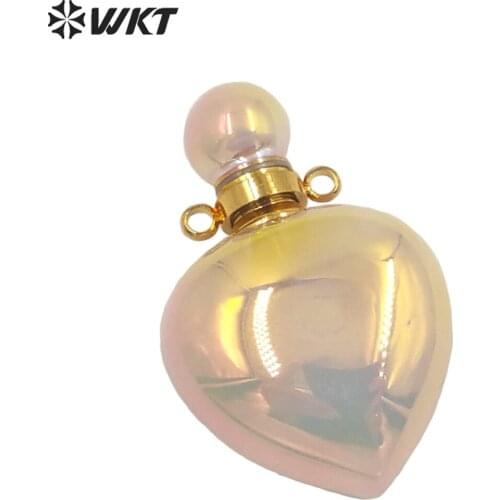 WT-P1647 Wholesale new color natural rose quartz stone with Aura heart pendant women fashion gold pink Aura heart perfume bottle