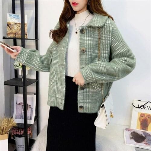 Autumn Winter New Checked Women Jacket 2021 Winter Turn-down Collar Overcoat Warm Plaid Short Coat Thick Fashion Female Casual