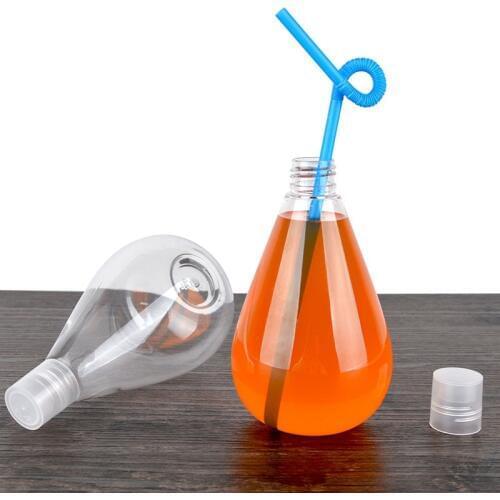 12OZ 330ml Clear Bulb Tower Plastic Juice Tea Drinking Bottles with Lid Disposable Cup Party Favor Supplies 10pcs/lot DEC206
