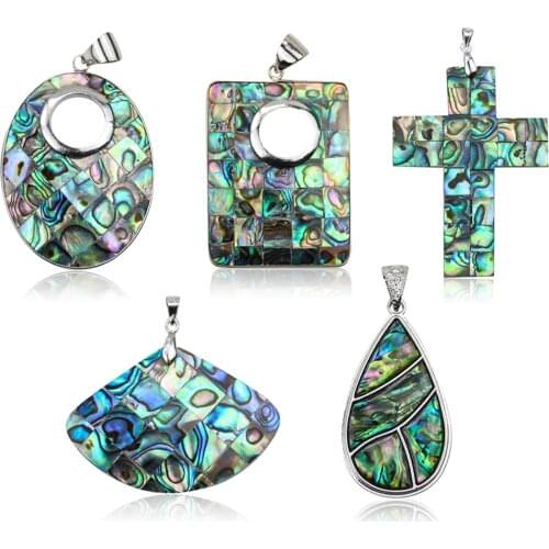 Natural Mother of Pearl Abalone Shell Colorful Pendant Oval Fan Rectangle Puzzle Aurora Water Drop Charm Jewelry Findings Making
