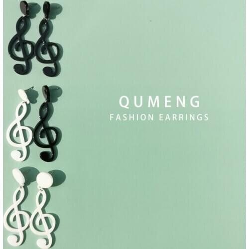 QUMENG Personality Music Notes Earrings Black White Acrylic Earrings Women Vintage Jewelry Factory Direct Sale