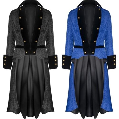 Plus Size Medieval Costumes Mens Steampunk Vintage Tailcoat Jacket Gothic Victorian Ringmaster Coat S-5XL