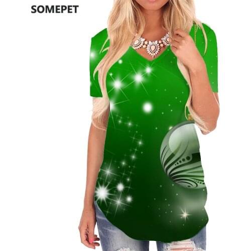 SOMEPET Christmas T Shirt Women Shine V-neck Tshirt Love T-shirts 3d Party Tshirts Printed Womens Clothing Hip hop Cool