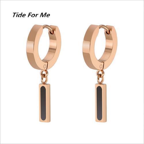 New Punk Rose Gold Color Round Stainless Steel Tassel Bar Stud Earring for Women & Men Helix Ear Piercings Fashion Jewelry Gifts