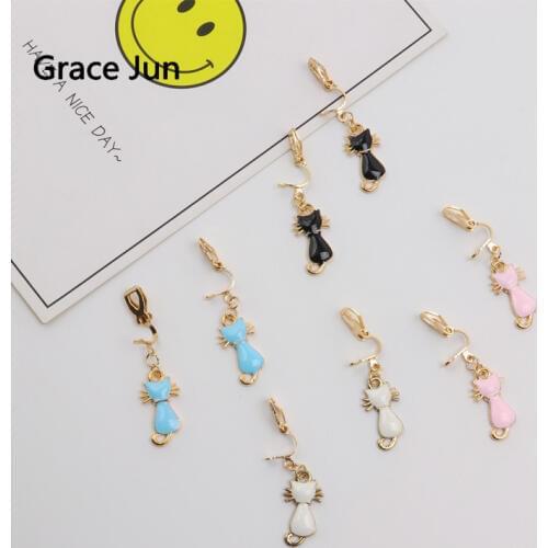Grace Jun Korean Super Cute Small Animal Cat Clip on Earrings Non Pierced Fashion Female Student Clip Earrings Charm Jewelry