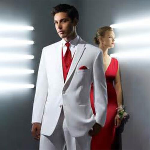 Custom Made Groom Tuxedo, Bespoke White suits with red vest / waistcoat, Tailor Made Wedding Suits for men