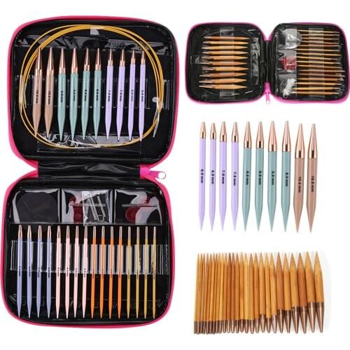 13 Sizes Bamboo Needles Changeable Aluminium Circular Knitting Needle Ring Set Crochet Hook Yarn Sweater Weaving Tools New