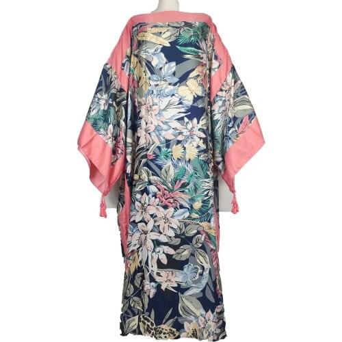 Kuwait Traditional Bohemian Printed Long Sleeve Cotton kaftan Maxi Dress Autumn Floral African womens Abaya Caftan Gowns
