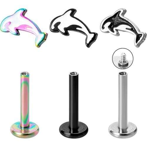 1PC Dolphin 16G Surgical Steel Labret Lip Studs Monroe Piercing Jewelry for Men Women Tragus Cartilage Helix Conch Stud Earrings