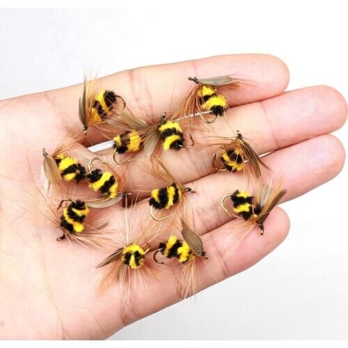 10pcs/1pc Artificial Insect Bait Lure Bumble Bee Fly Trout Artificial Fishing Lures 15mm Outdoor Fishing Insects Baits