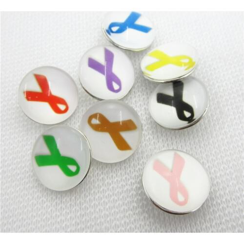 20pcs/lot Glass cancer breast awareness ribbon snaps button 18mm ginger button snap pendant/bracelet charms diy snap jewelry