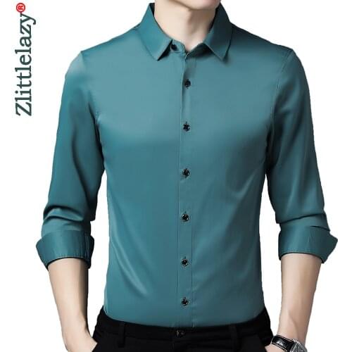2021 Brand Luxurious Long Sleeve Men Social Shirt Streetwear Casual Solid Shirts Dress Mens Slim Regular Fit Clothes Fashions 34