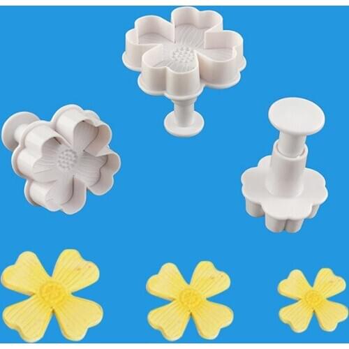3PCS Heart Flower Cake Fondant Cookie Cutter Decorating Craft Paste Plunger Mold Cake Decorating Mold Tools Kitchen Accessiores
