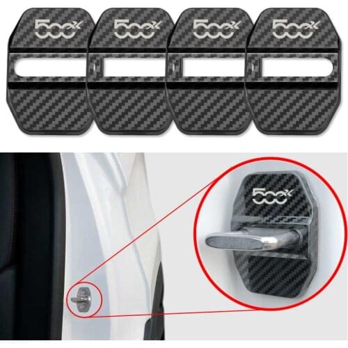 4PCS Carbon fiber pattern Car Door Lock Protective Cover Case For fiat 500X Emblems Auto Accessories