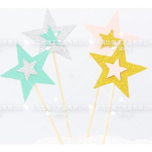 5pcs Stars Cupcake Toppers Birthday Cake Topper Decorating Picks Kids Wedding Party Decorations Baby Shower Favors