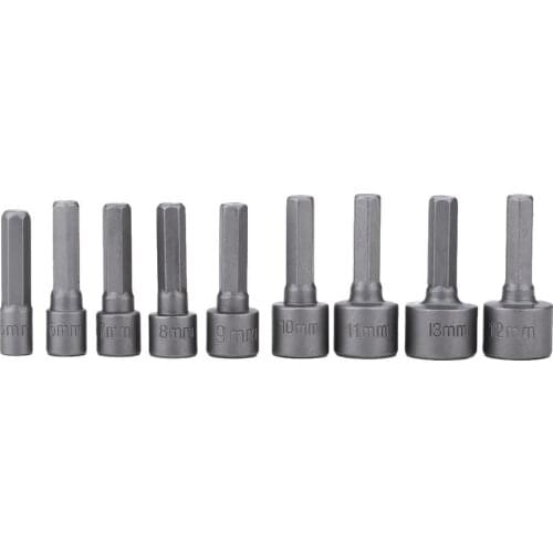 9pcs 5mm-13mm Hex Socket Sleeve Nut Driver Set Drill Bit Adapter Pneumatic Bits Nut Driver Drill Bit Set Socket Wrenches New