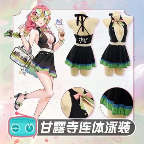 Anime Cosplay Kanroji Mitsuri One-piece Swimsuit Women Costume Uniform Skirt Set