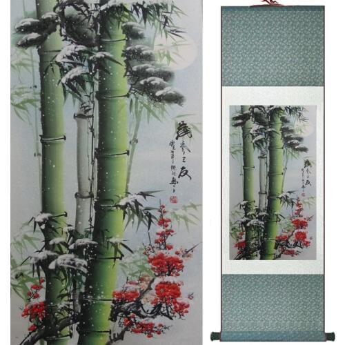 Bamboo painting Chiense characters and Flower painting Home Office Decoration Chinese scroll painting 18100901