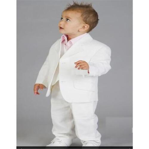 White Boys Formal Wears Baby Linen Suit Notched Lapel Two Buttons Wedding Ring Bearer Kids Tuxedos Suits
