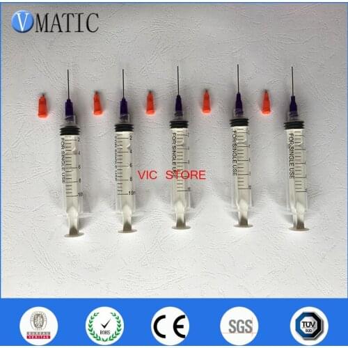 Free Shipping Non Sterilized 5Pcs Stainless Steel Tip Dispensing Syringe Needle 21G 1 Inch Plastic Syringe 10cc/ml With Stopper