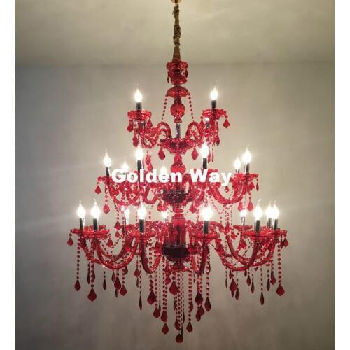 Free Shipping Modern Luxury RED Crystal Chandelier lighting 24L LED D110CM H120cm Modern Crystal Living Room Bedroom Chandelier