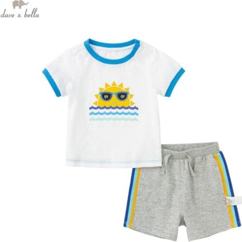 DBA16160 dave bella baby boys summer casual cartoon striped clothing sets kids boy fashion short sleeve sets children 2 pcs suit