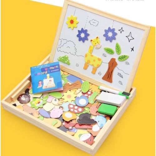 Animal Drawing Board 3D Jigsaw Puzzle Writing Board Wooden Blackboard Toys Educational R8E4