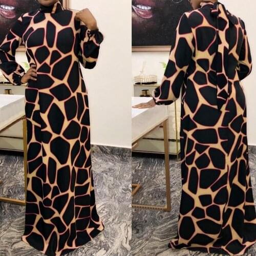 Elegant Maxi Dress African Clothes For Women Robe Print Stand Collar Long Sleeve Long Dress Africa Clothing Vestidos Party 2021