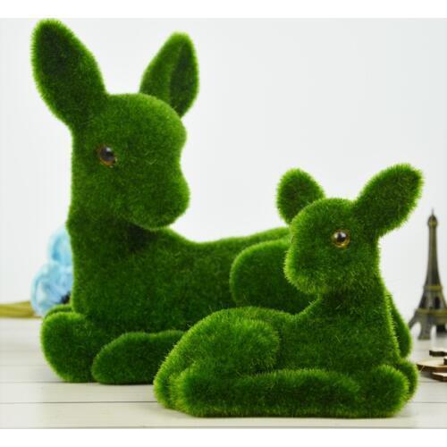 Turf Deer Mother and child Set Handmade Artificial Moss Grass Animal Table Home Decoration Fake Plant Gift for Christmas