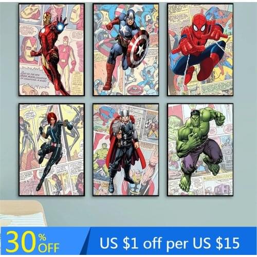 Comic style Marvel Superhero Canvas Painting Captain America Iron Man Popular Wall Art Pictures Home Room Decor Kids Gifts