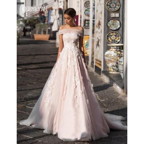 KEENRYAN Sexy Boat Neck Lace Tulle Wedding Dresses 2020 Luxury Bride Dresses Princess Palace Dream Wedding Gowns Plus Size